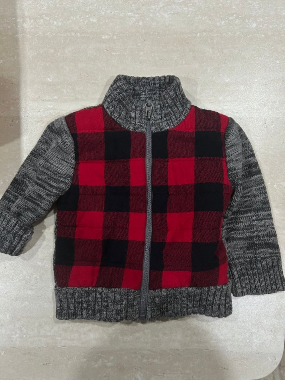 Cat & Jack Toddler Buffalo Plaid Sherpa Lined Zip Up Sweater Jacket 12M